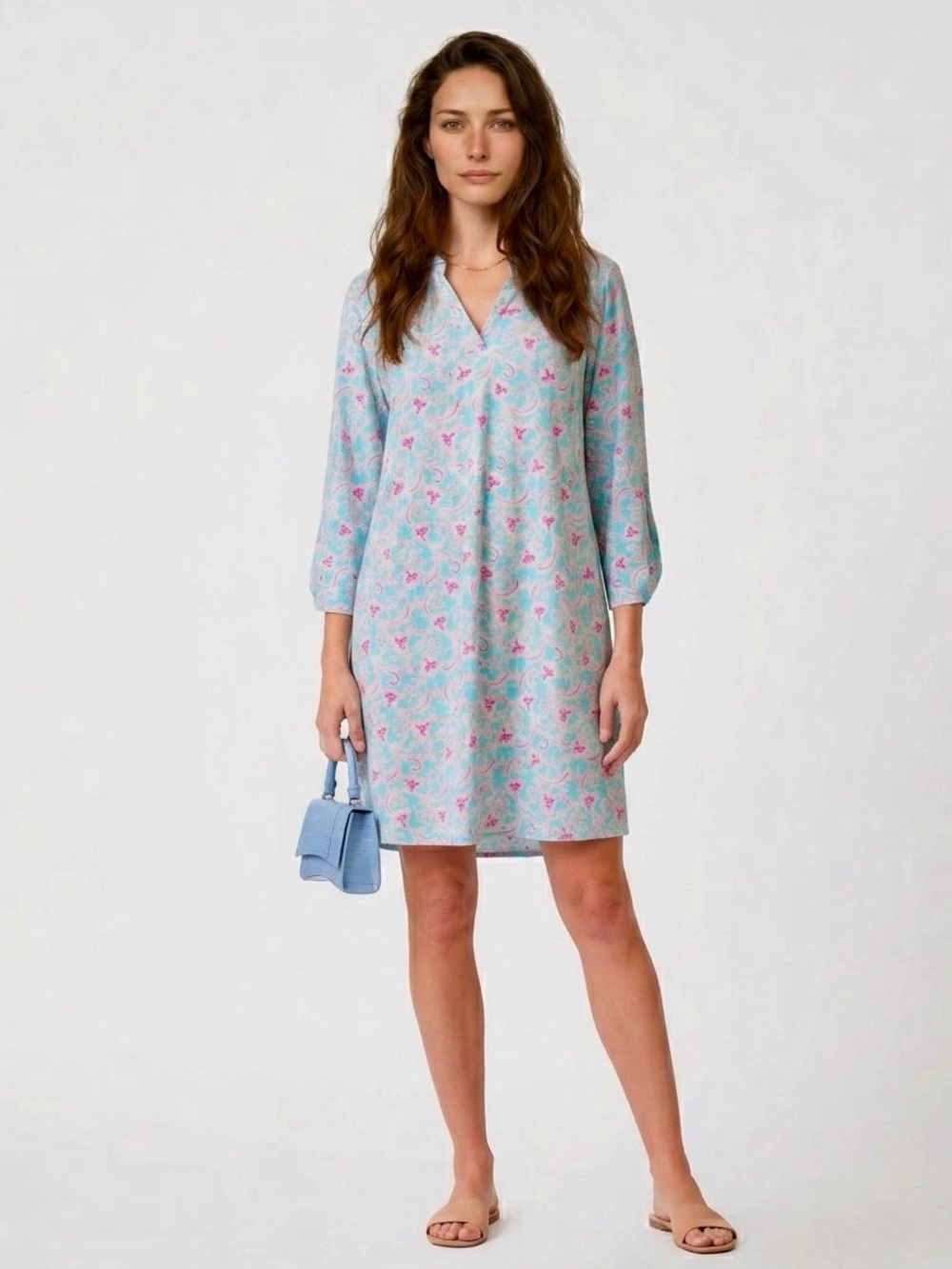 Dear Scarlett Dress Blue Pink | Knee Length Flowy Pocket Dress